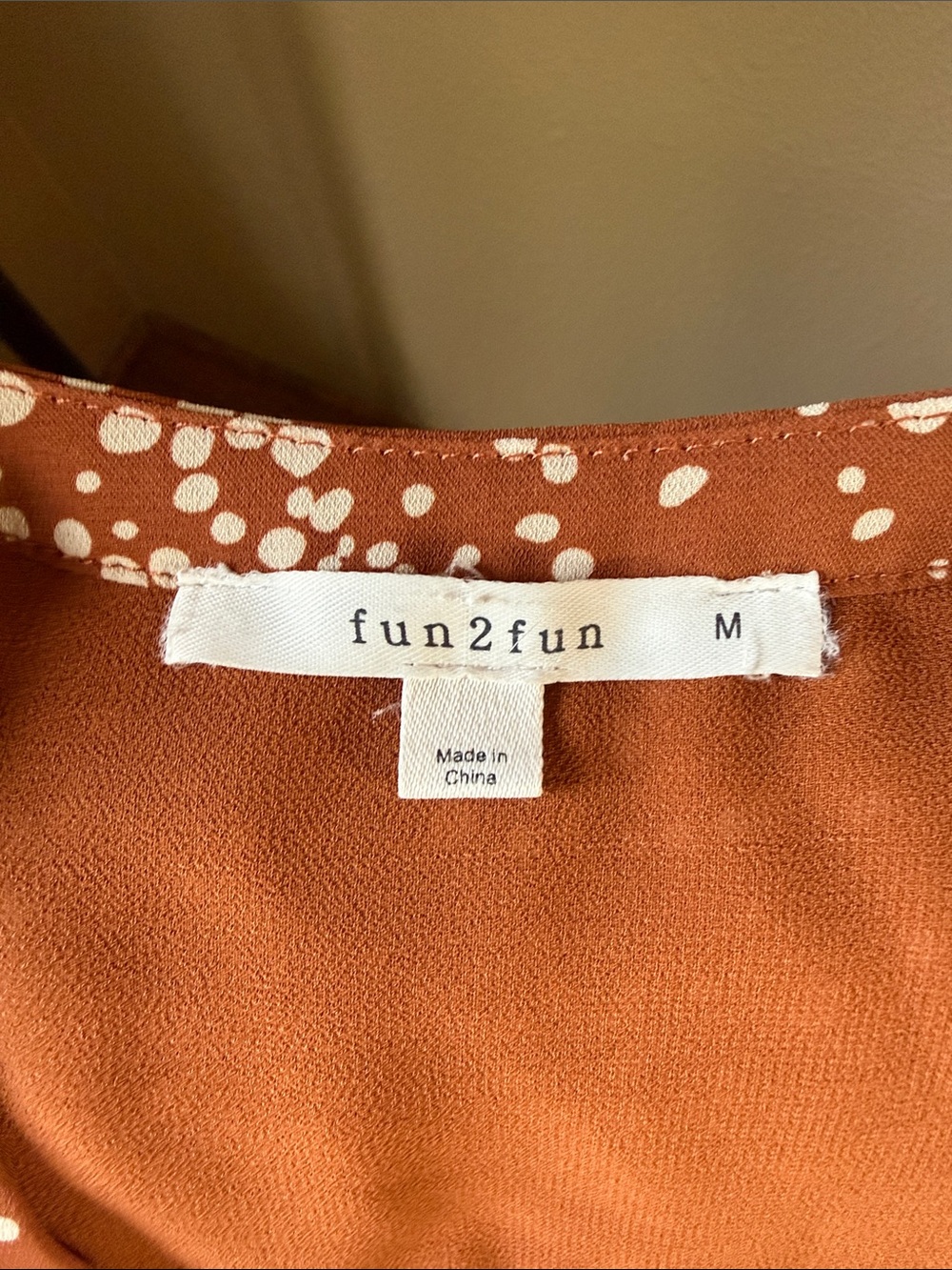 fun 2 fun Rust Dot-Print V-Neck Blouse - Picture 2 of 3
